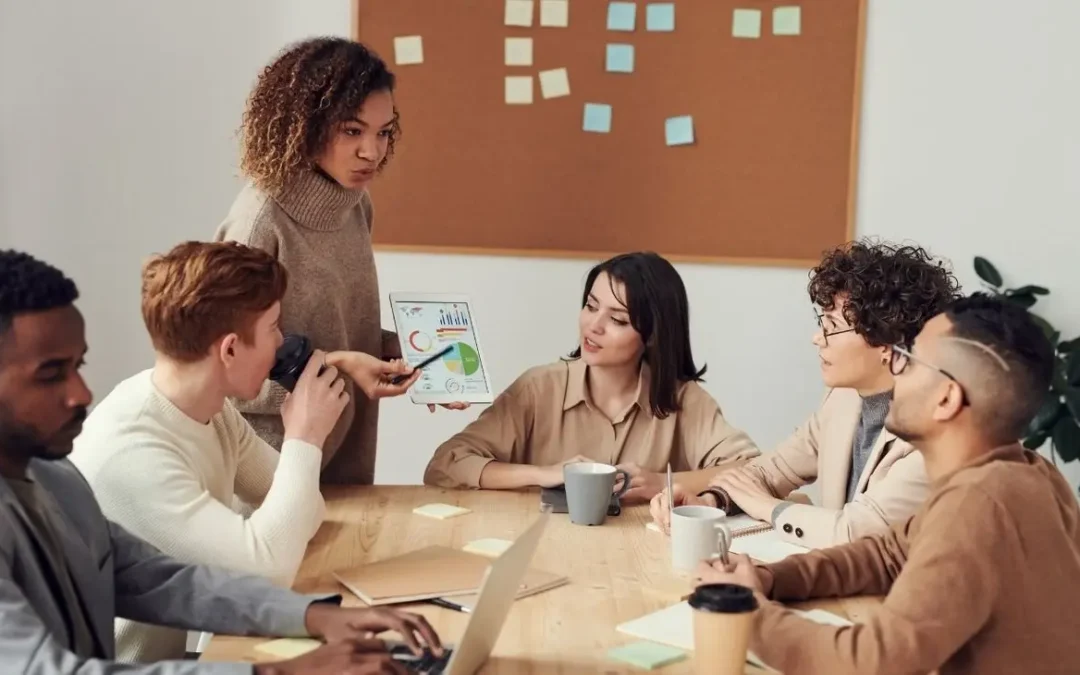 Young professionals collaborating during a group meeting